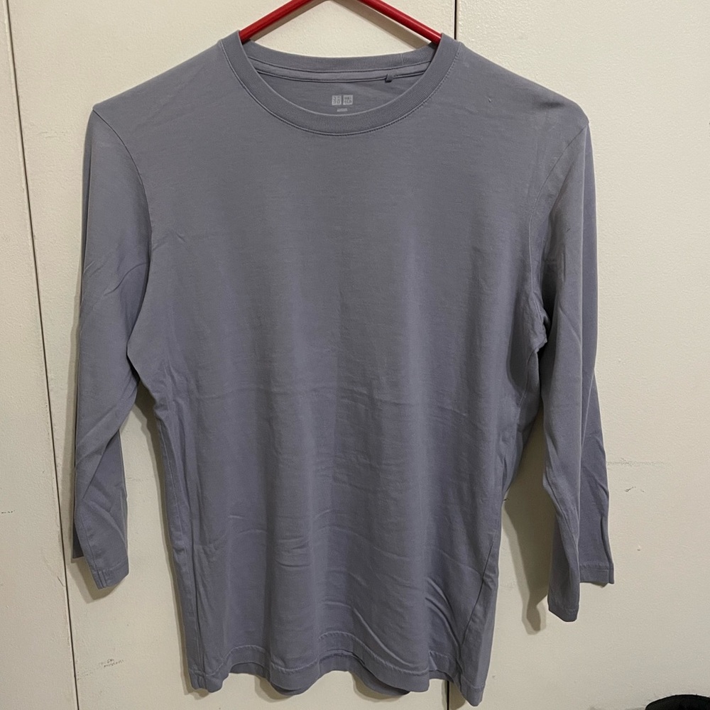 🤝 UNIQLO Supima Cotton Long Sleeve Tee Shirt XS Light Gray Blue 🤝